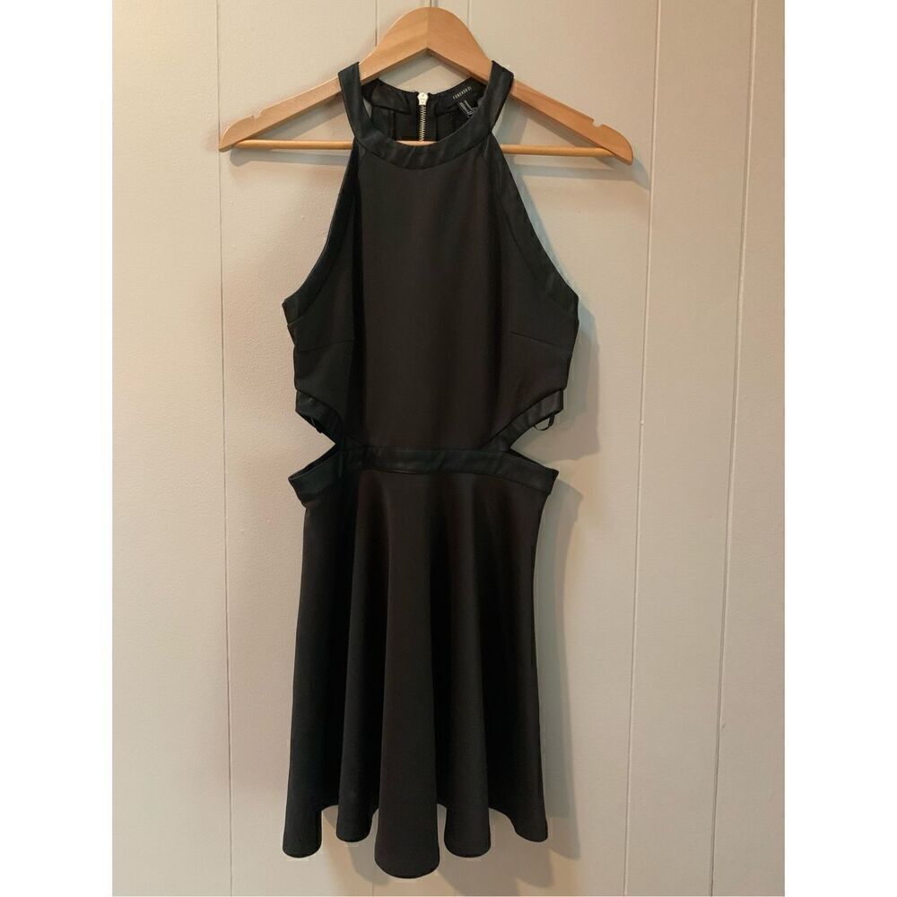 Forever 21 Cutout skater dress with faux leather details M